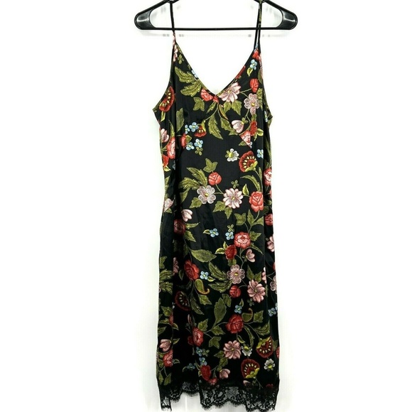 JustFab Slip Dress Satin Floral Lace Trim - Picture 2 of 11